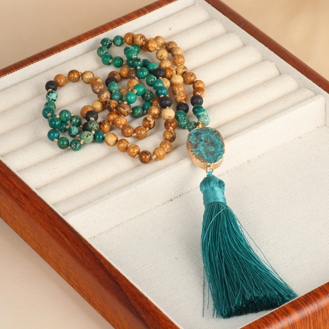 Turquoise beaded Necklace Tassel Pendant for Calm durable - Packaging | AnwenYing Jewelry