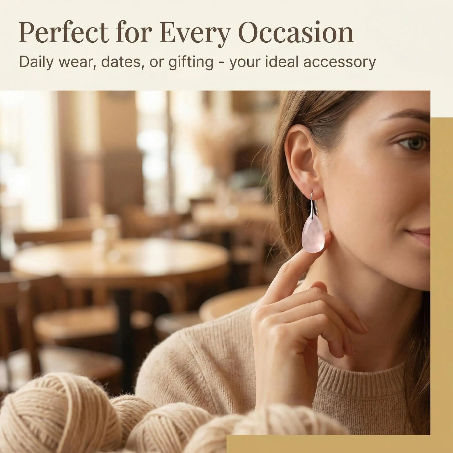 Romantic Faceted Pink Quartz Dangle Earrings Hook Classic Love Charm - Model wearing | AnwenYing Jewelry