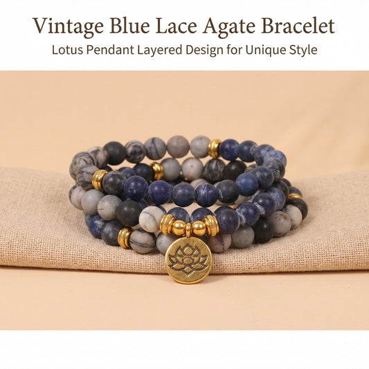 Natural Lapis Lazuli Bracelet 108 Blue Lace Agate amp Sodalite beaded Wrap Br... - Side view | AnwenYing Jewelry