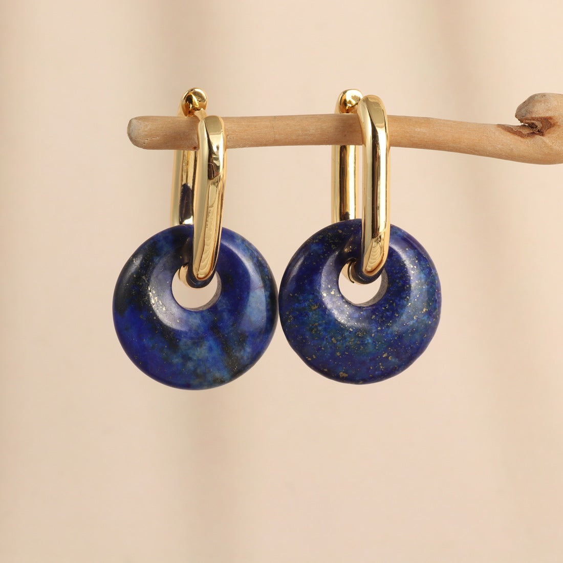 Lapis Lazuli Donut Hoop Earrings - AnwenYing Natural Healing Jewelry