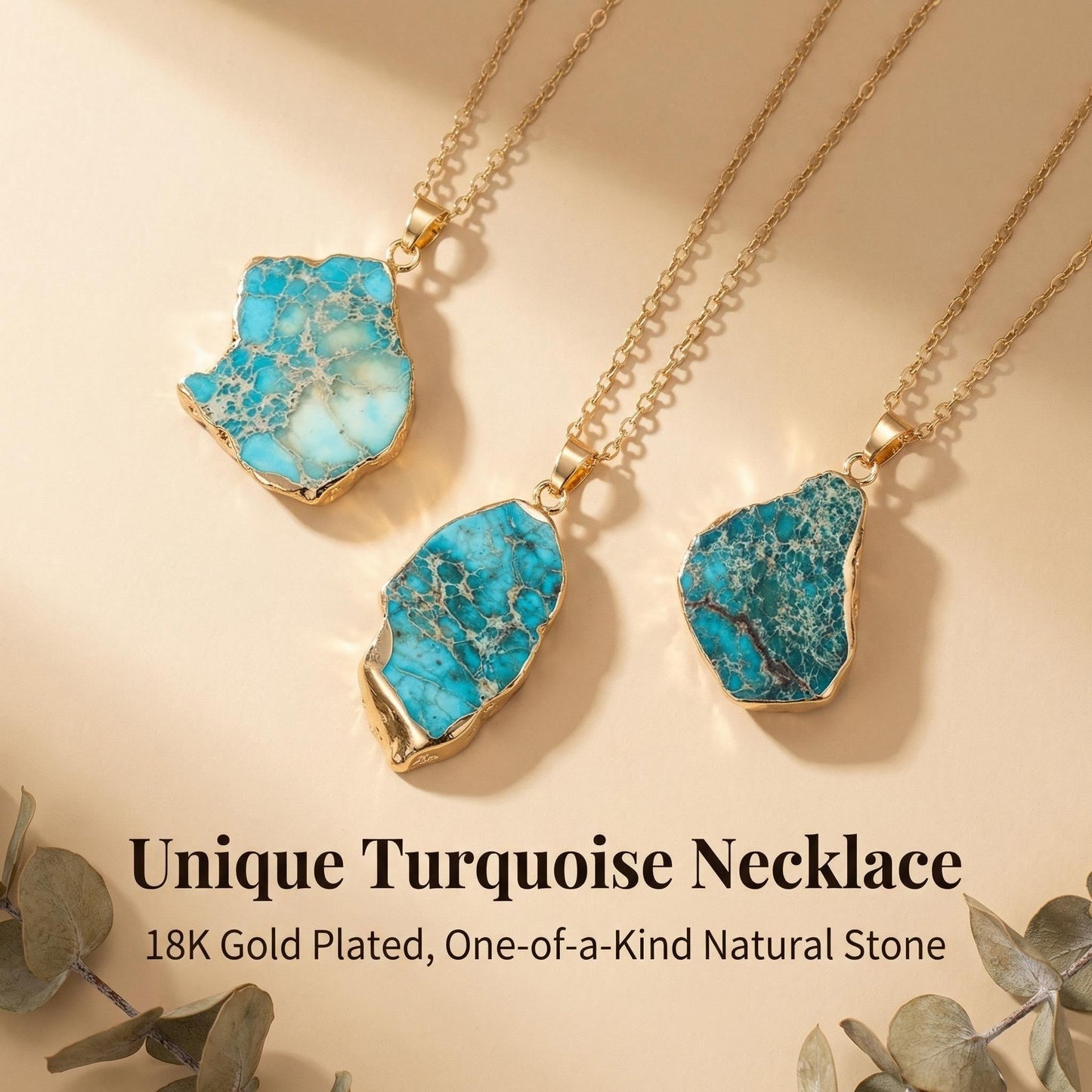 Raw Turquoise Slab Pendant Necklace durable Boho Elegance - Front view | AnwenYing Jewelry
