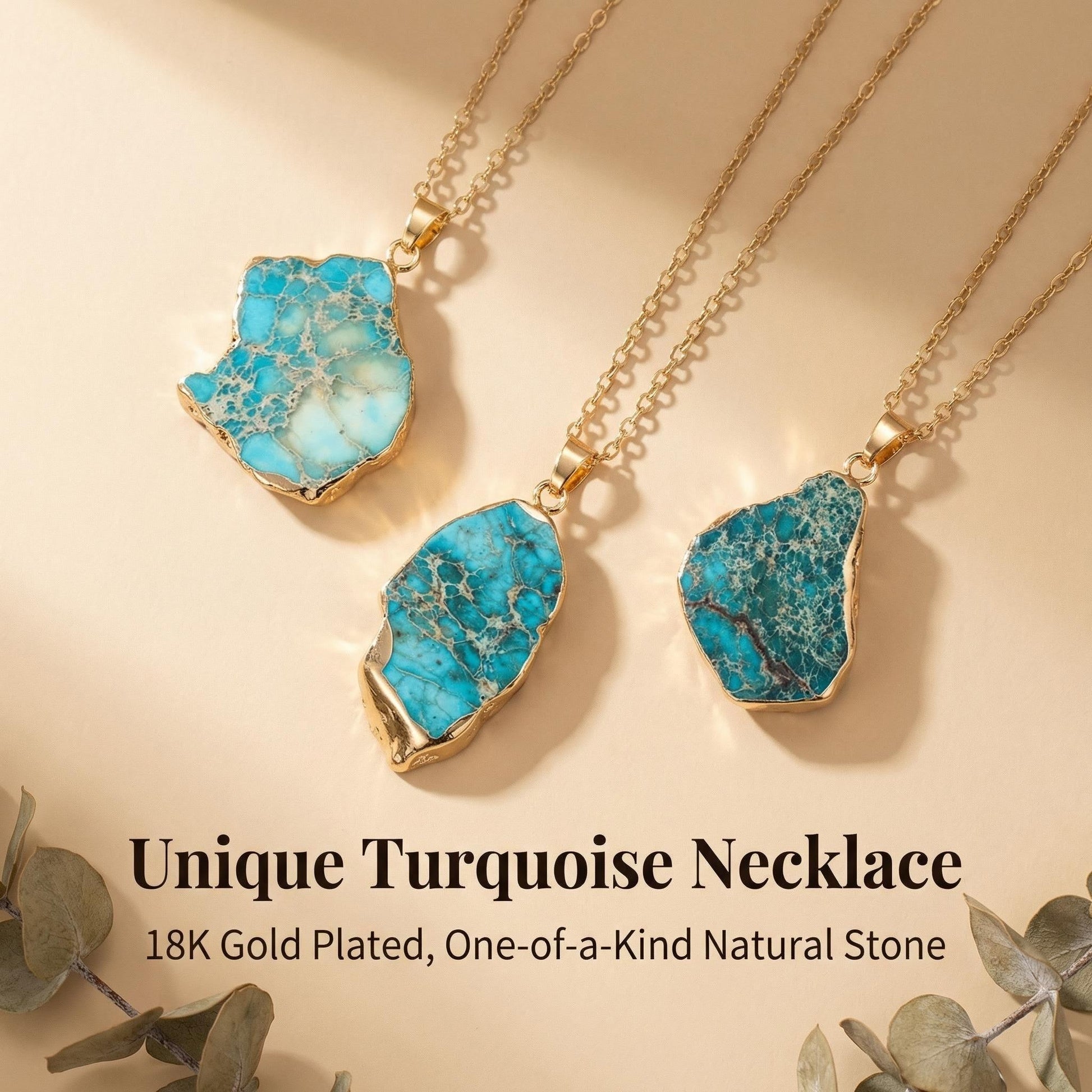 Raw Turquoise Slab Pendant Necklace durable Boho Elegance - Front view | AnwenYing Jewelry