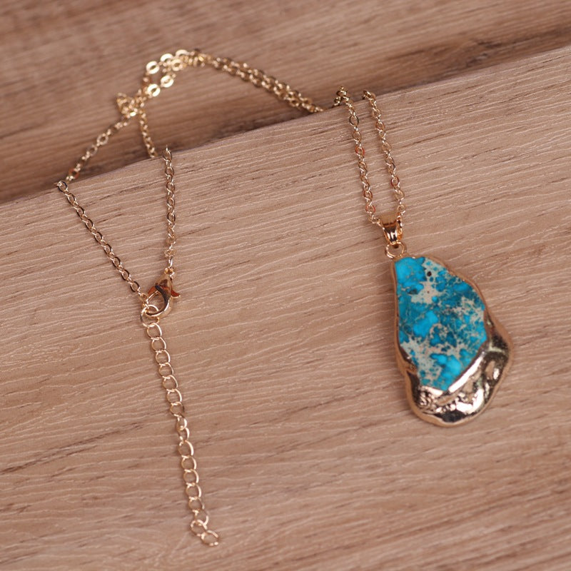 Raw Turquoise Slab Pendant Necklace durable Boho Elegance - Lifestyle image | AnwenYing Jewelry