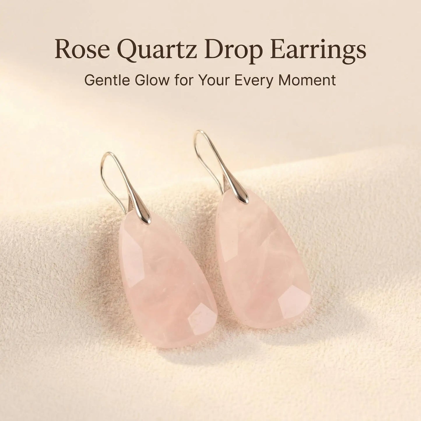Romantic Faceted Pink Quartz Dangle Earrings Hook Classic Love Charm - Front view | AnwenYing Jewelry