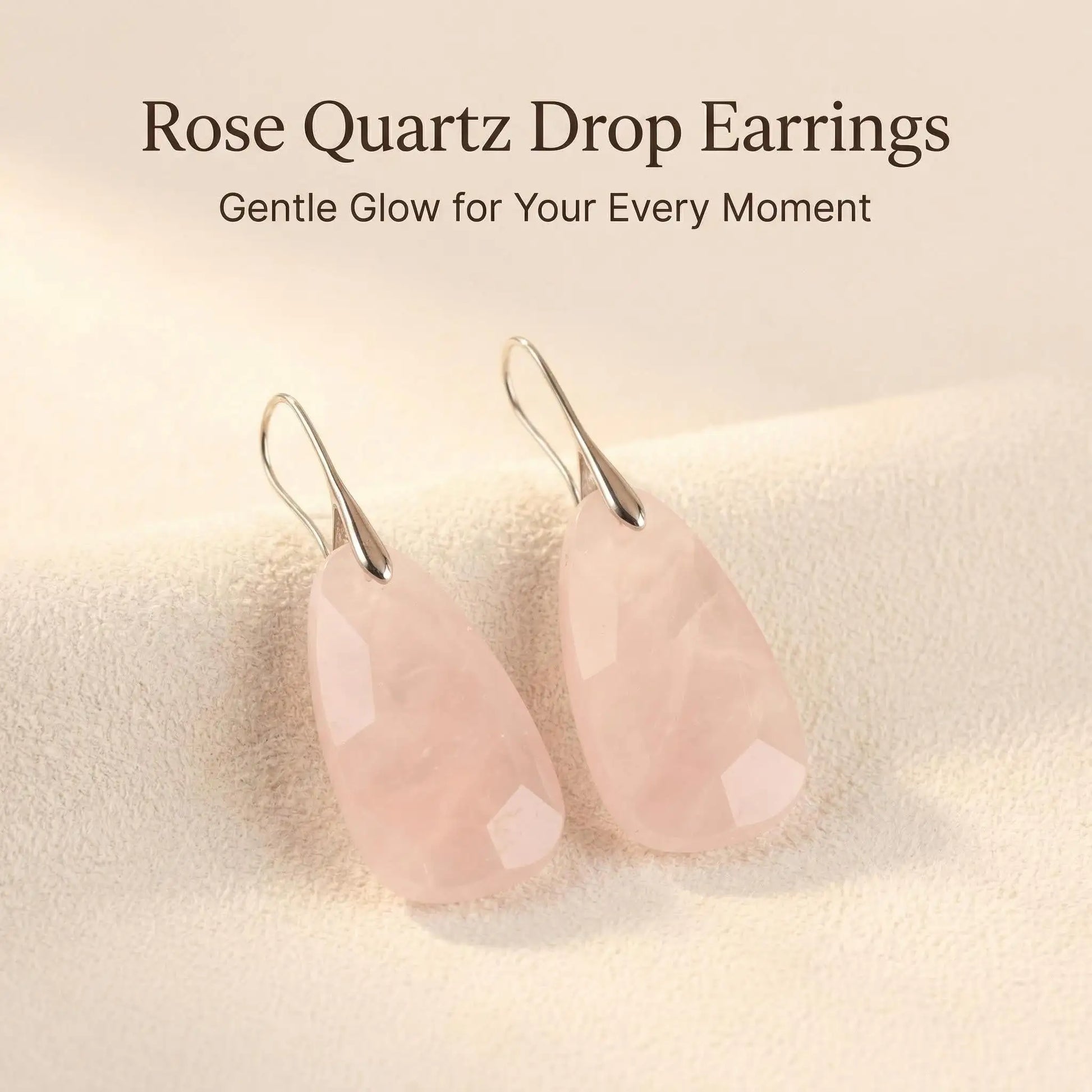 Romantic Faceted Pink Quartz Dangle Earrings Hook Classic Love Charm - Front view | AnwenYing Jewelry