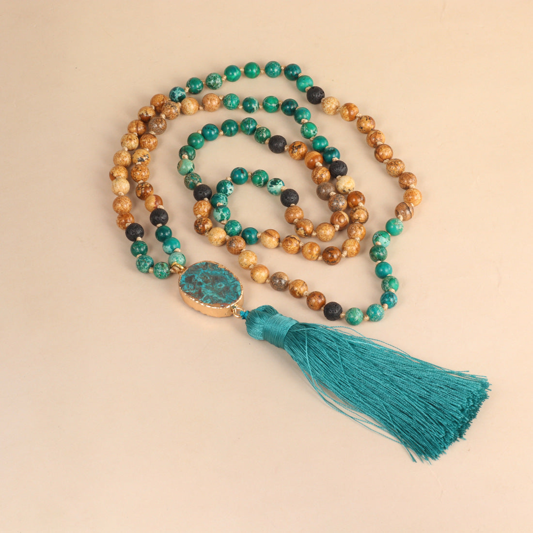 Turquoise beaded Necklace Tassel Pendant for Calm durable - Lifestyle image | AnwenYing Jewelry