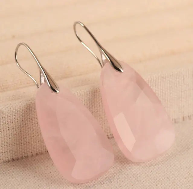 Romantic Faceted Pink Quartz Dangle Earrings Hook Classic Love Charm - Detail view | AnwenYing Jewelry