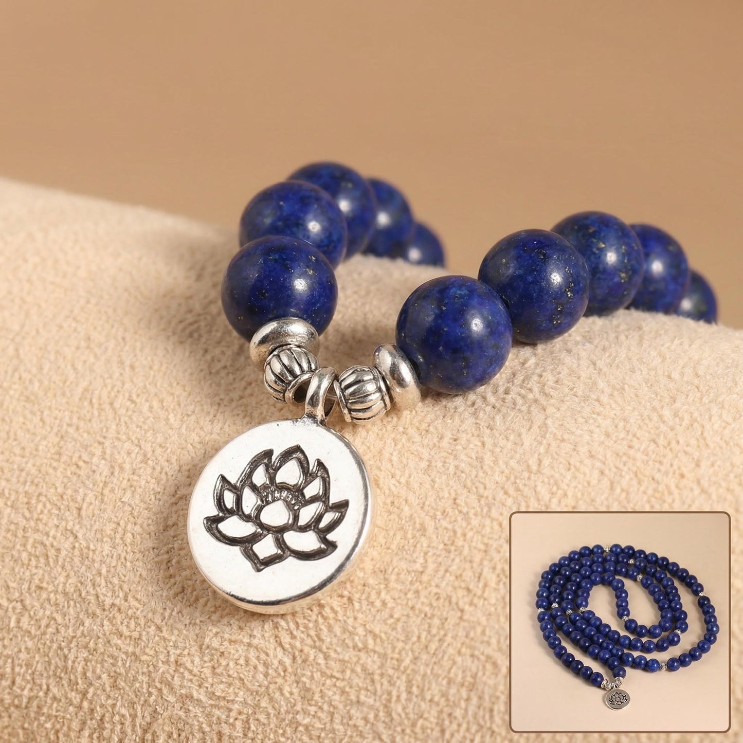Natural Lapis Lazuli Mala Necklace - Detail view | Wisdom stone for intuition & clarity | AnwenYing