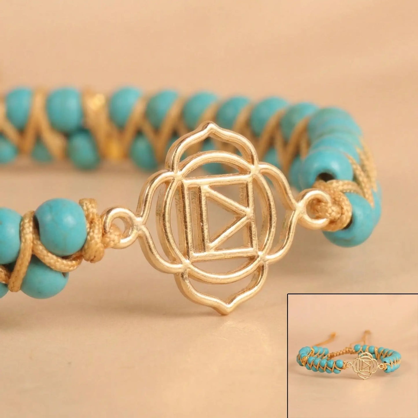 Turquoise Solar Plexus color harmony Woven Bracelet color harmony Symbol Adju... - Detail view | AnwenYing Jewelry