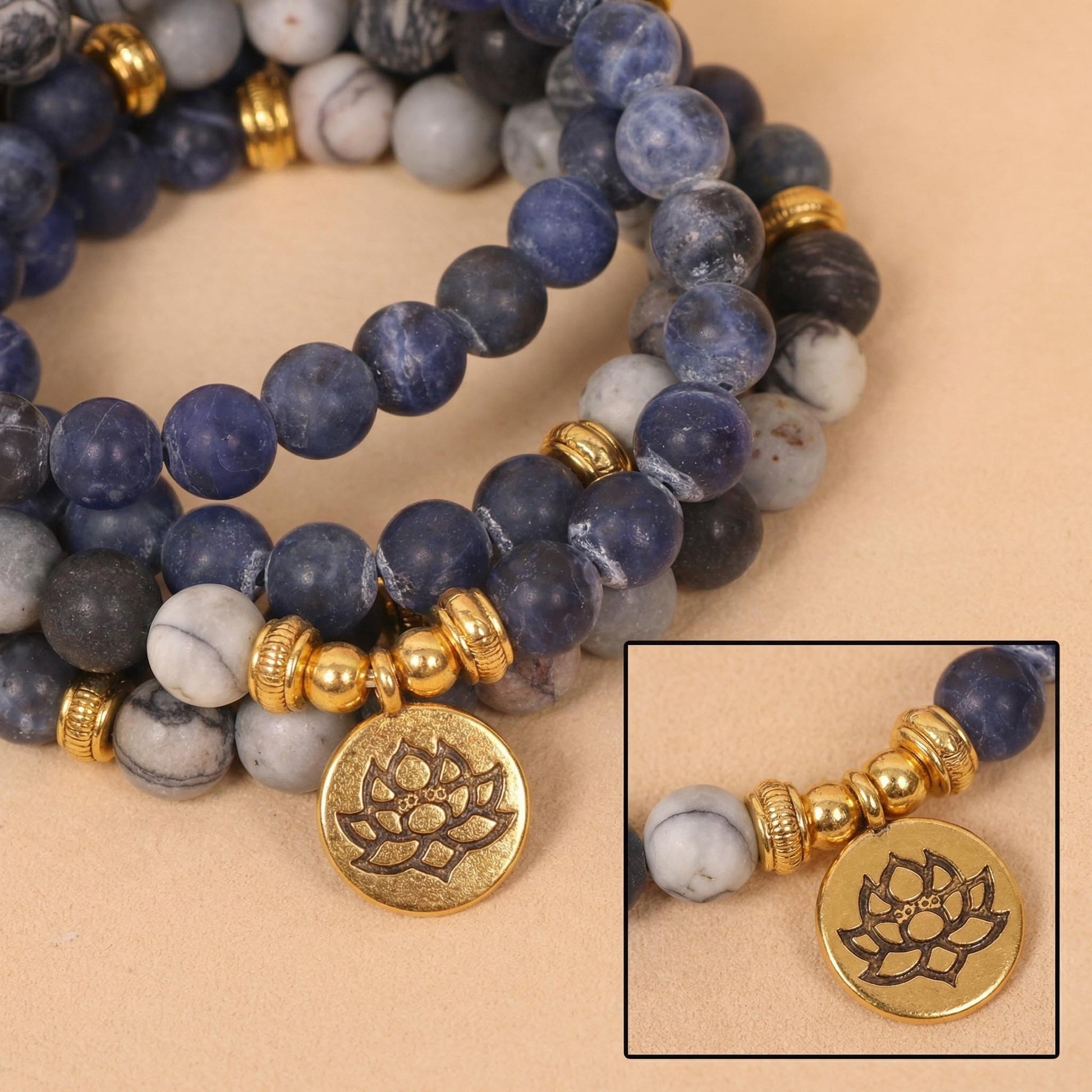 Natural Lapis Lazuli Bracelet 108 Blue Lace Agate amp Sodalite beaded Wrap Br... - Detail view | AnwenYing Jewelry