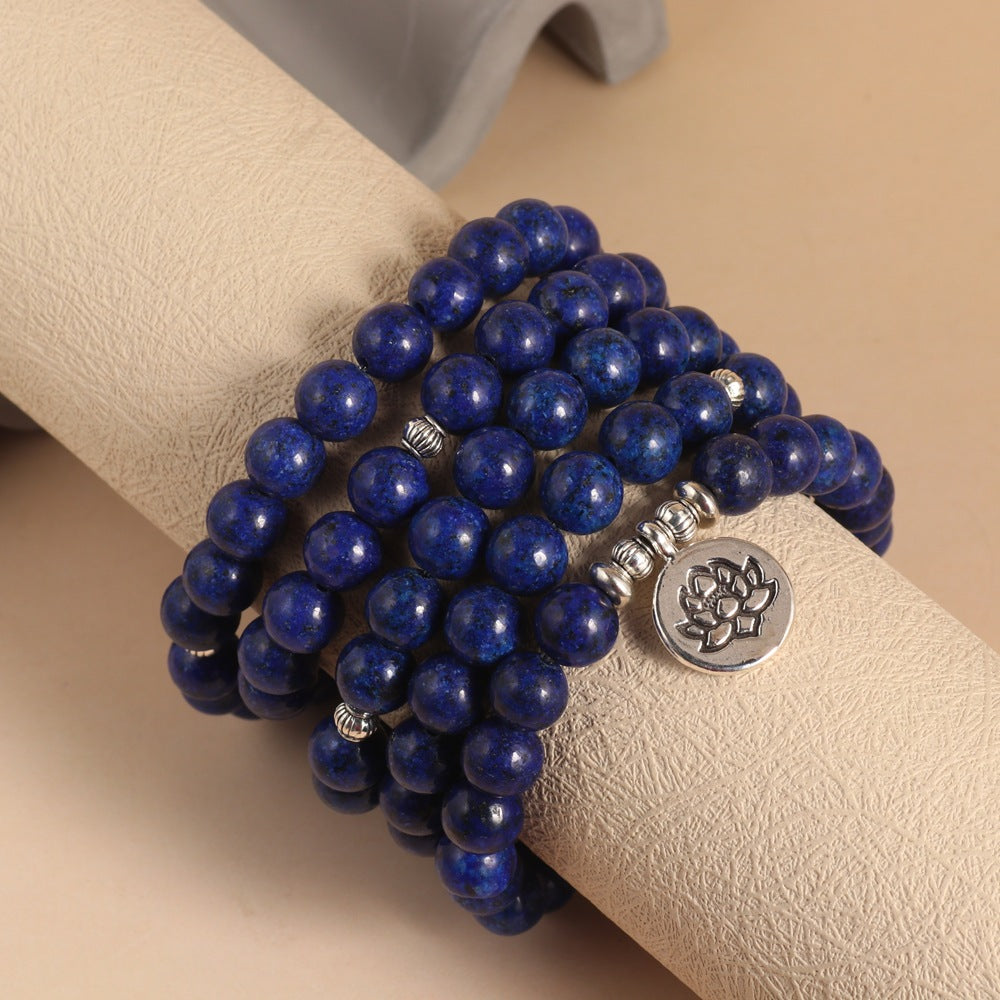 Natural Lapis Lazuli Mala Necklace - Model wearing | Spiritual jewelry for daily wear | AnwenYing