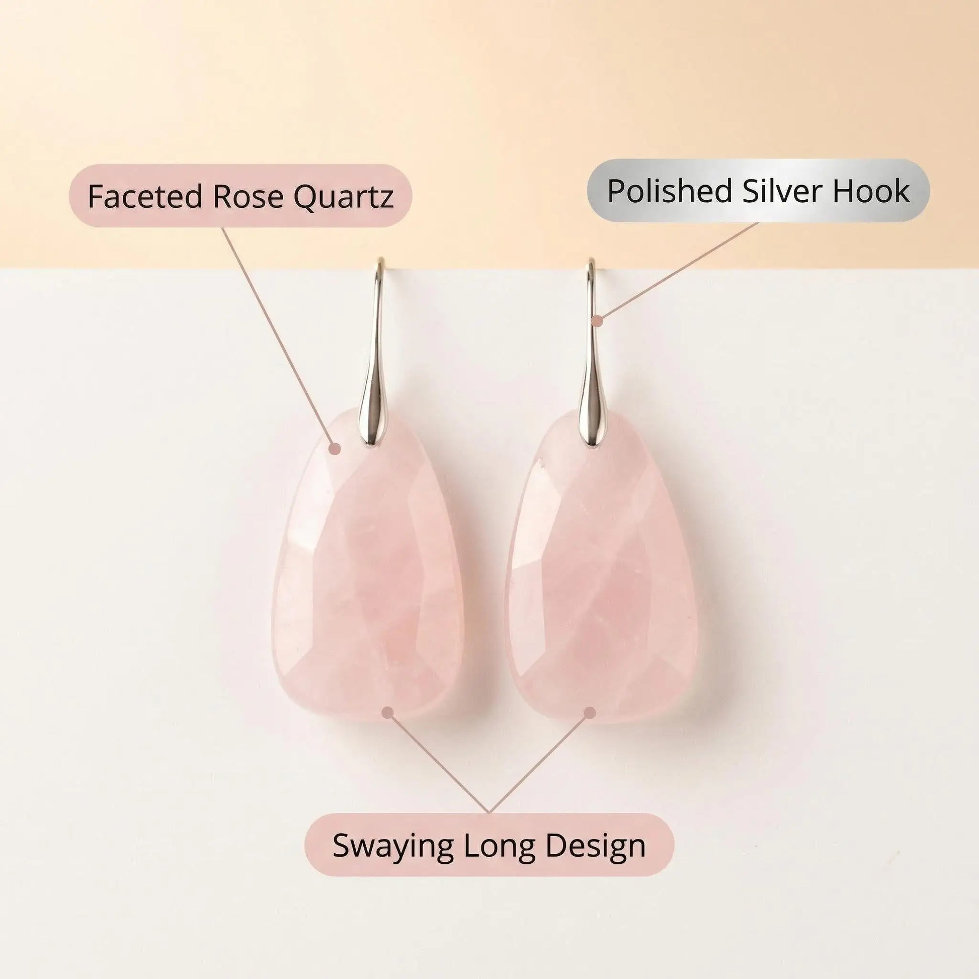 Romantic Faceted Pink Quartz Dangle Earrings Hook Classic Love Charm - Side view | AnwenYing Jewelry