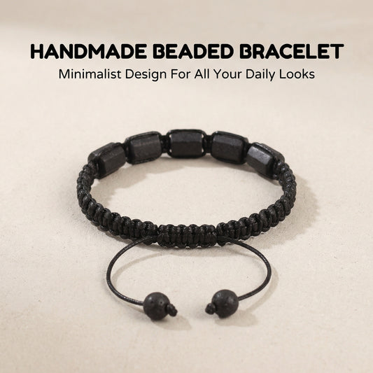 Black Lava Stone Adjustable Bracelet Handwoven Macrame durable Jewelry for ba... - Front view | AnwenYing Jewelry
