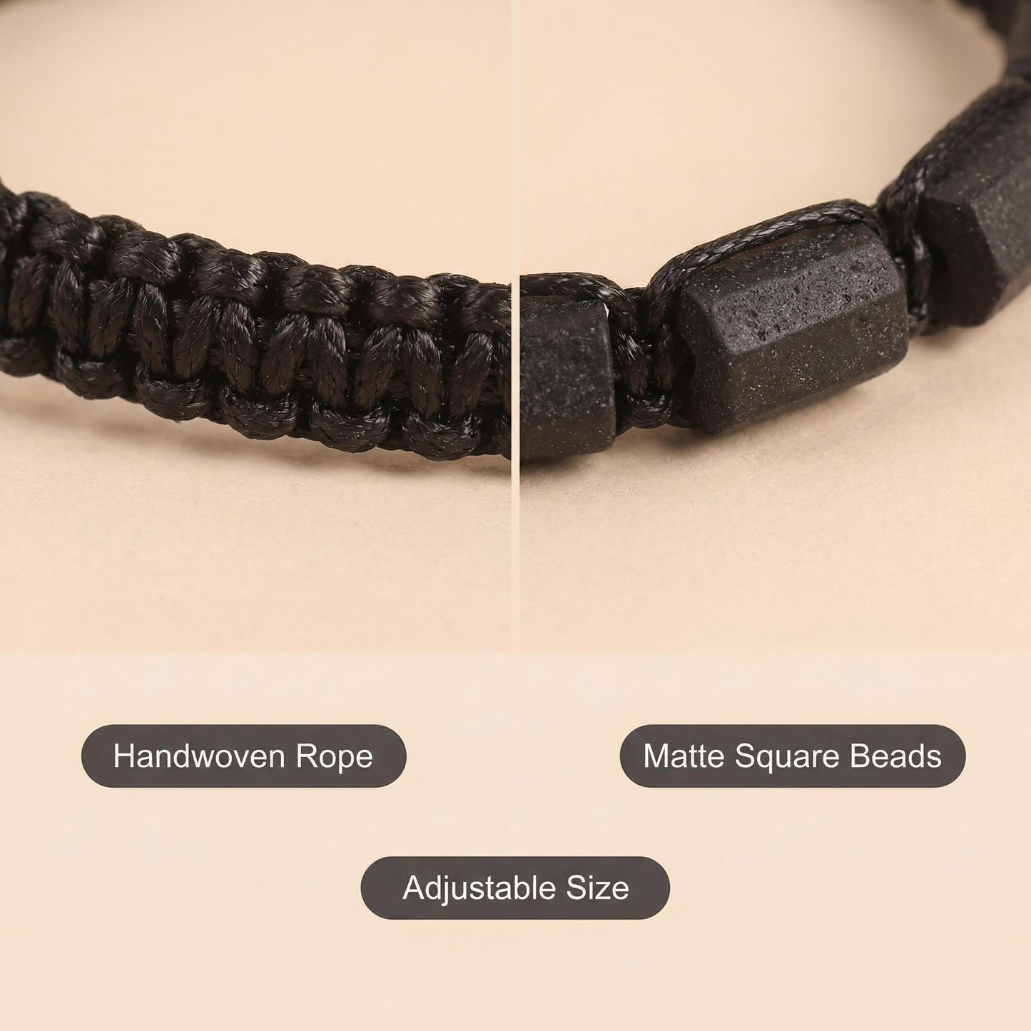 Black Lava Stone Adjustable Bracelet Handwoven Macrame durable Jewelry for ba... - Side view | AnwenYing Jewelry