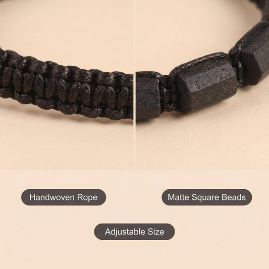 Black Lava Stone Adjustable Bracelet Handwoven Macrame durable Jewelry for ba... - Side view | AnwenYing Jewelry