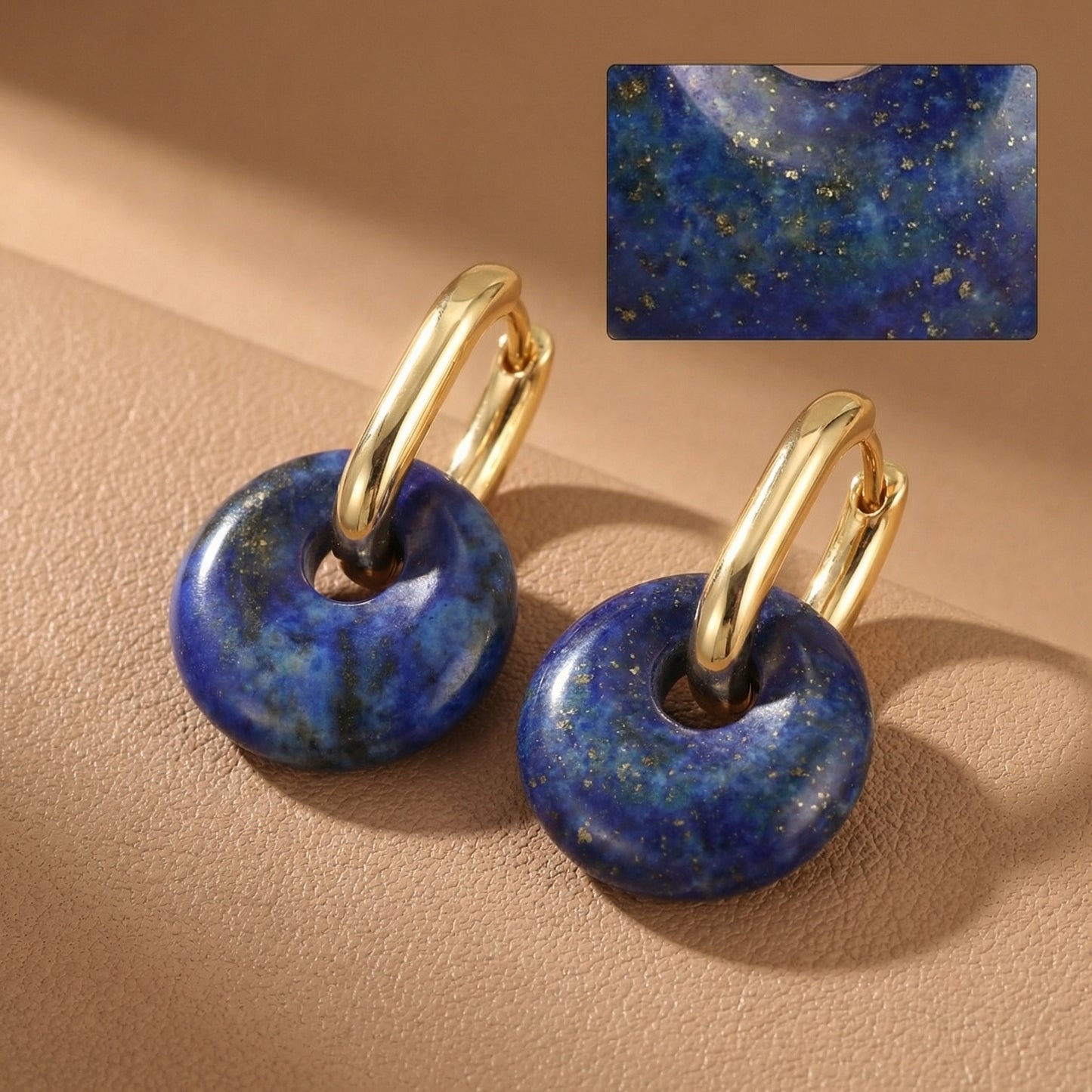 Lapis Lazuli Donut Hoop Earrings - AnwenYing Natural Healing Jewelry