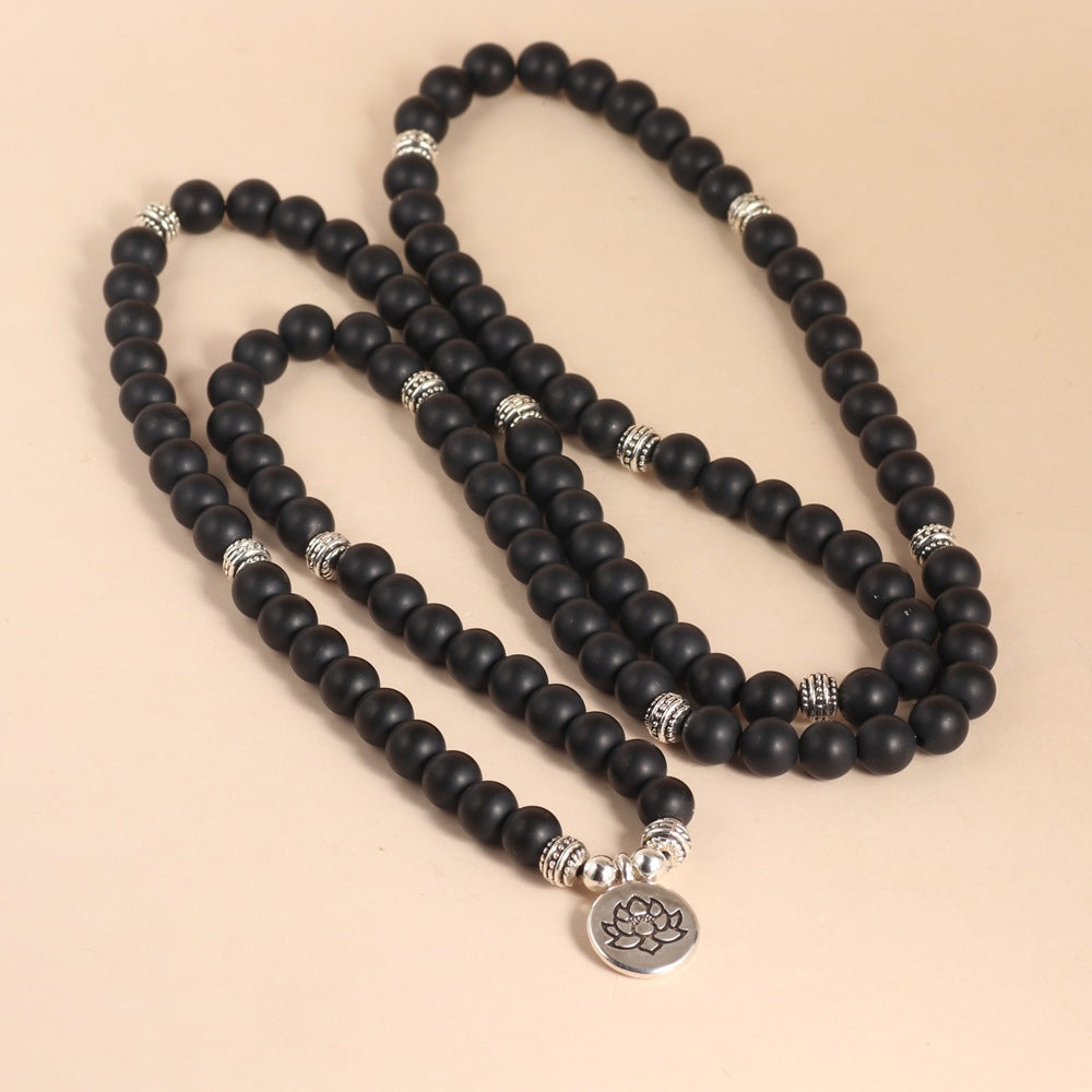 Matte Black Onyx Lotus beaded Necklace 108 Beads Design - Packaging | AnwenYing Jewelry