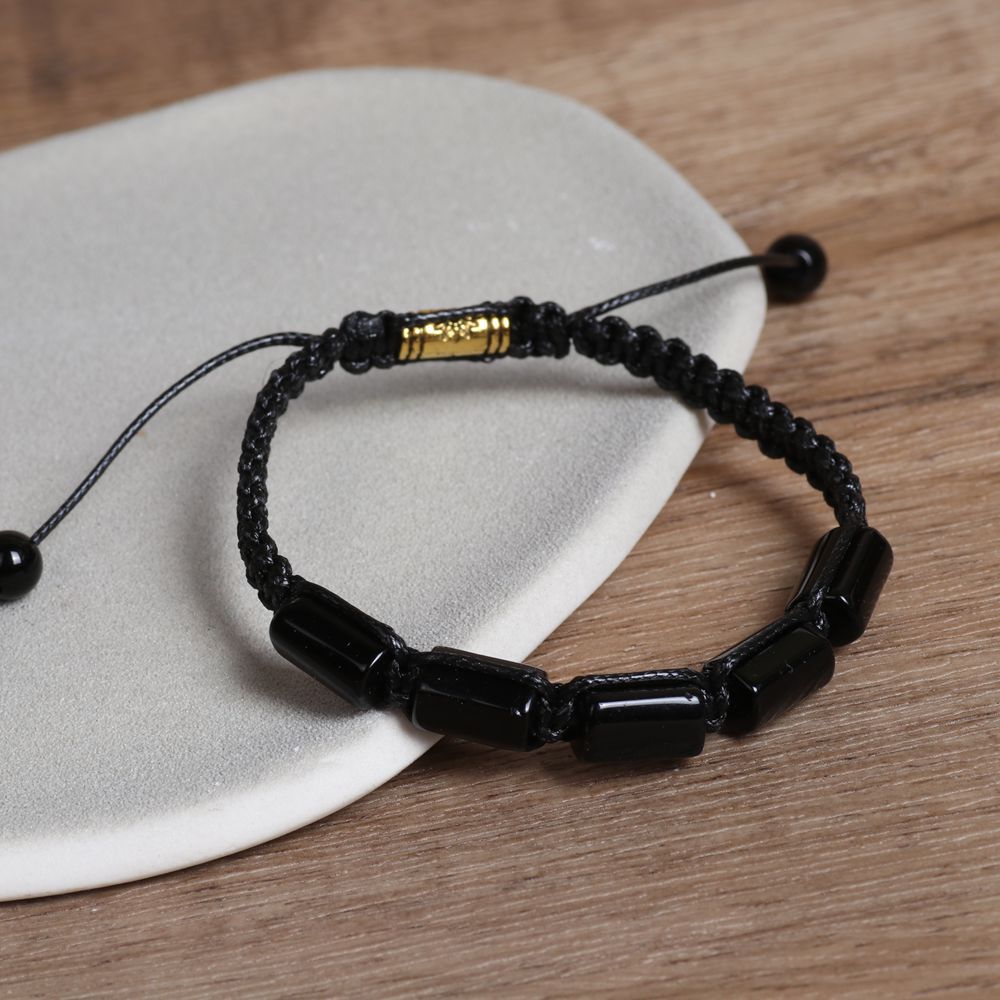 Black Lava Stone Adjustable Bracelet Handwoven Macrame durable Jewelry for ba... - Model wearing | AnwenYing Jewelry