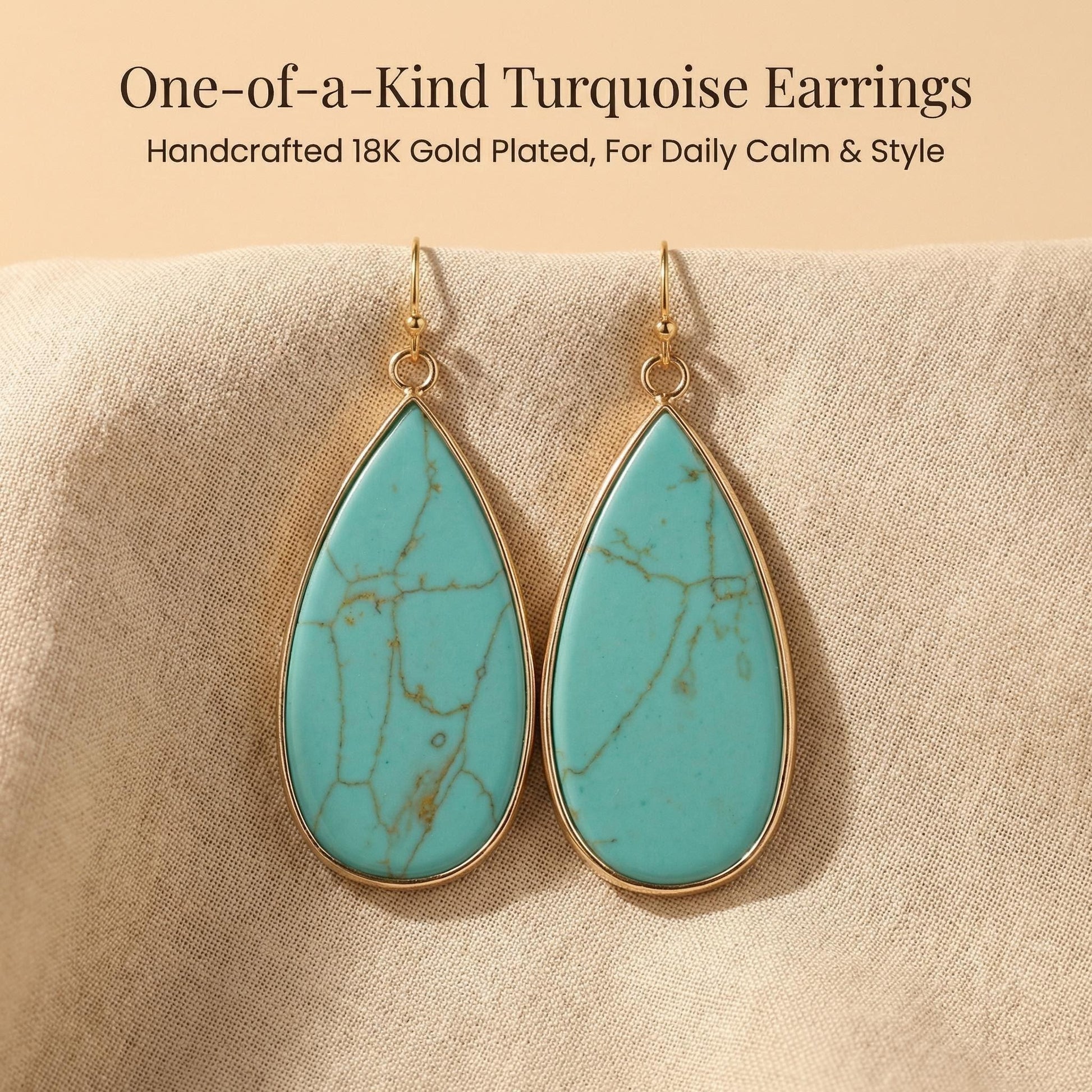 Natural Turquoise Teardrop Earrings Boho minimalist Jewelry for Calm durable - Front view | AnwenYing Jewelry