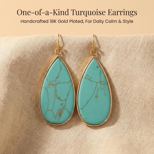 Natural Turquoise Teardrop Earrings Boho minimalist Jewelry for Calm durable - Front view | AnwenYing Jewelry