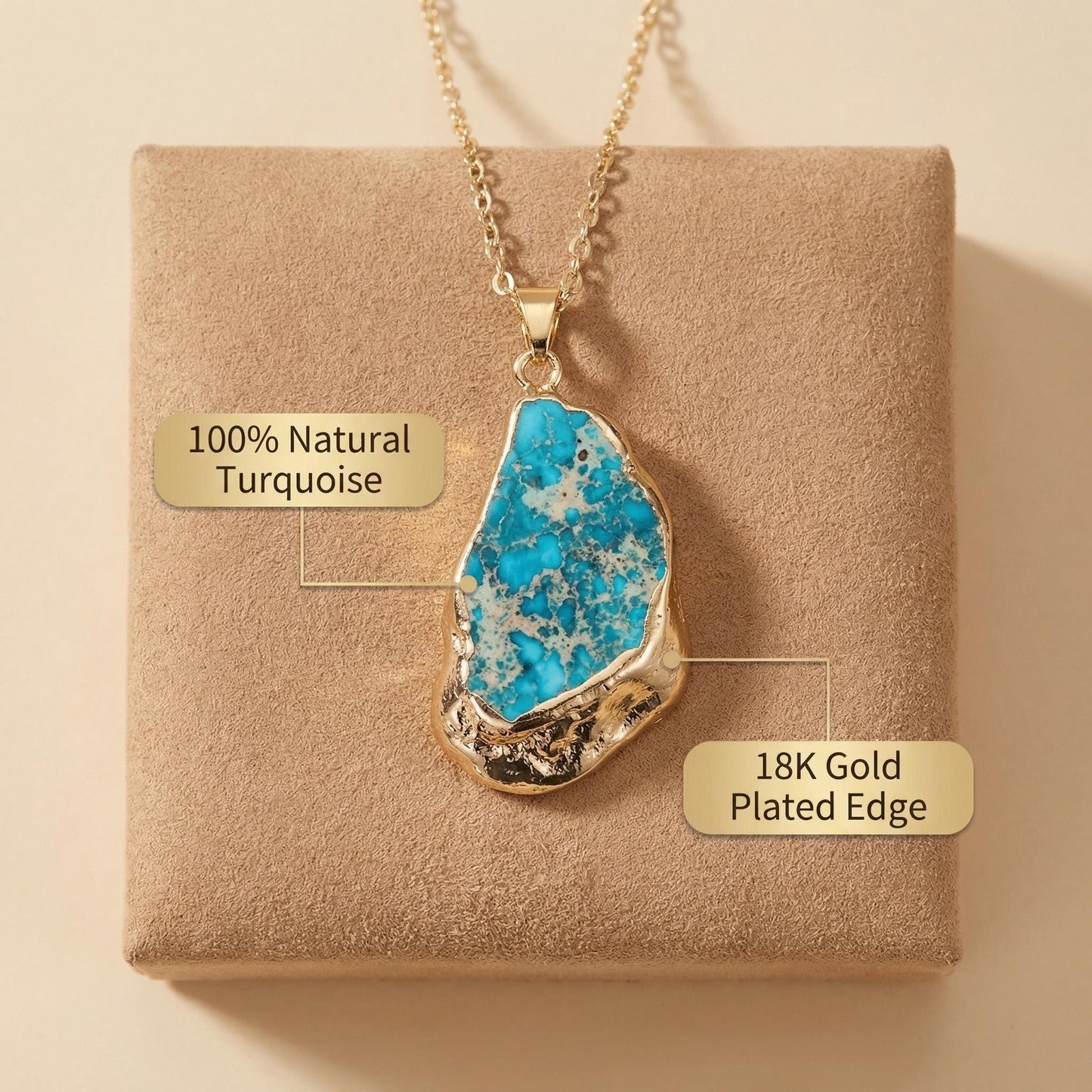 Raw Turquoise Slab Pendant Necklace durable Boho Elegance - Side view | AnwenYing Jewelry