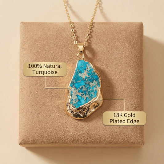 Raw Turquoise Slab Pendant Necklace durable Boho Elegance - Side view | AnwenYing Jewelry
