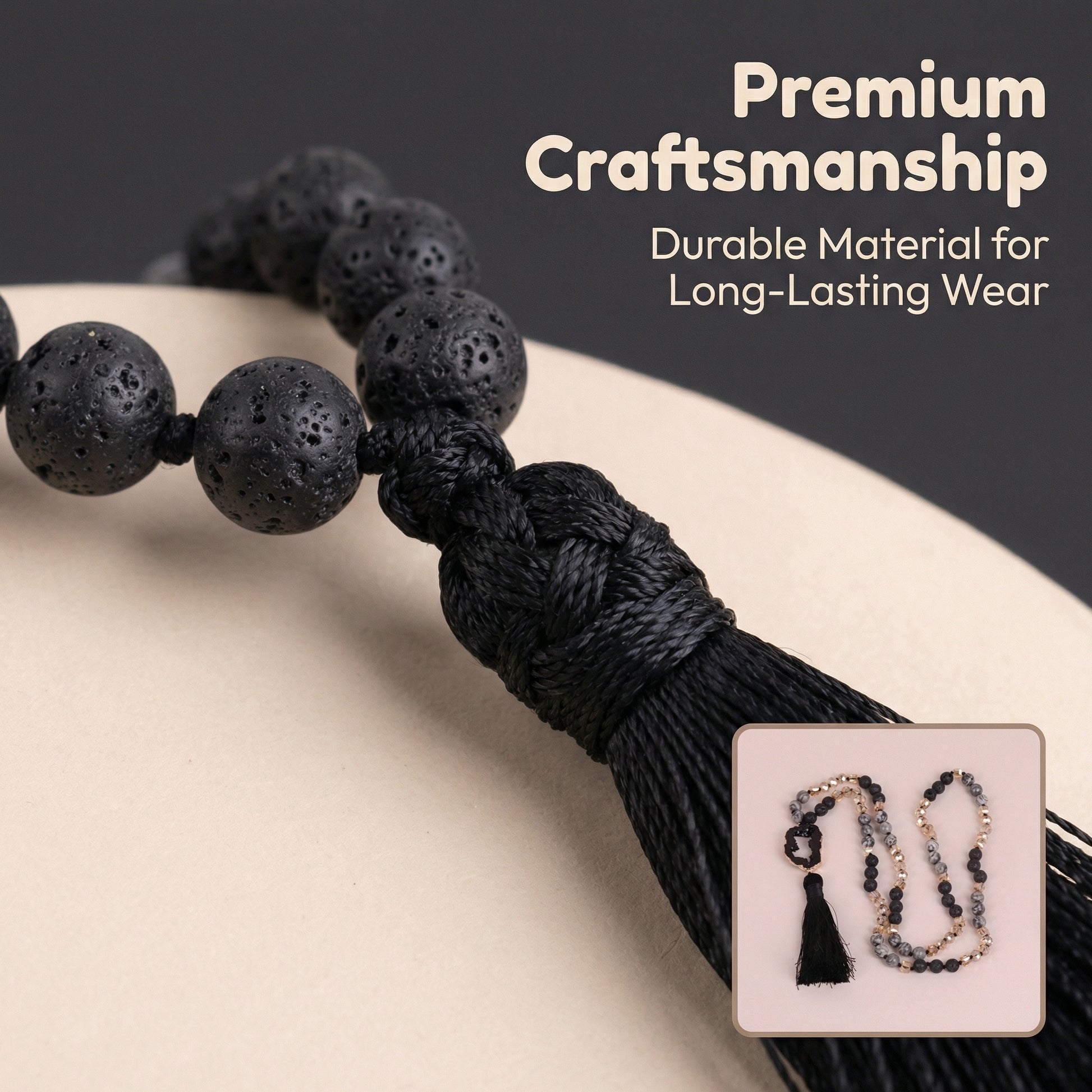 Black Druzy Agate beaded Beaded Necklace Tassel Pendant Design - Close-up | AnwenYing Jewelry
