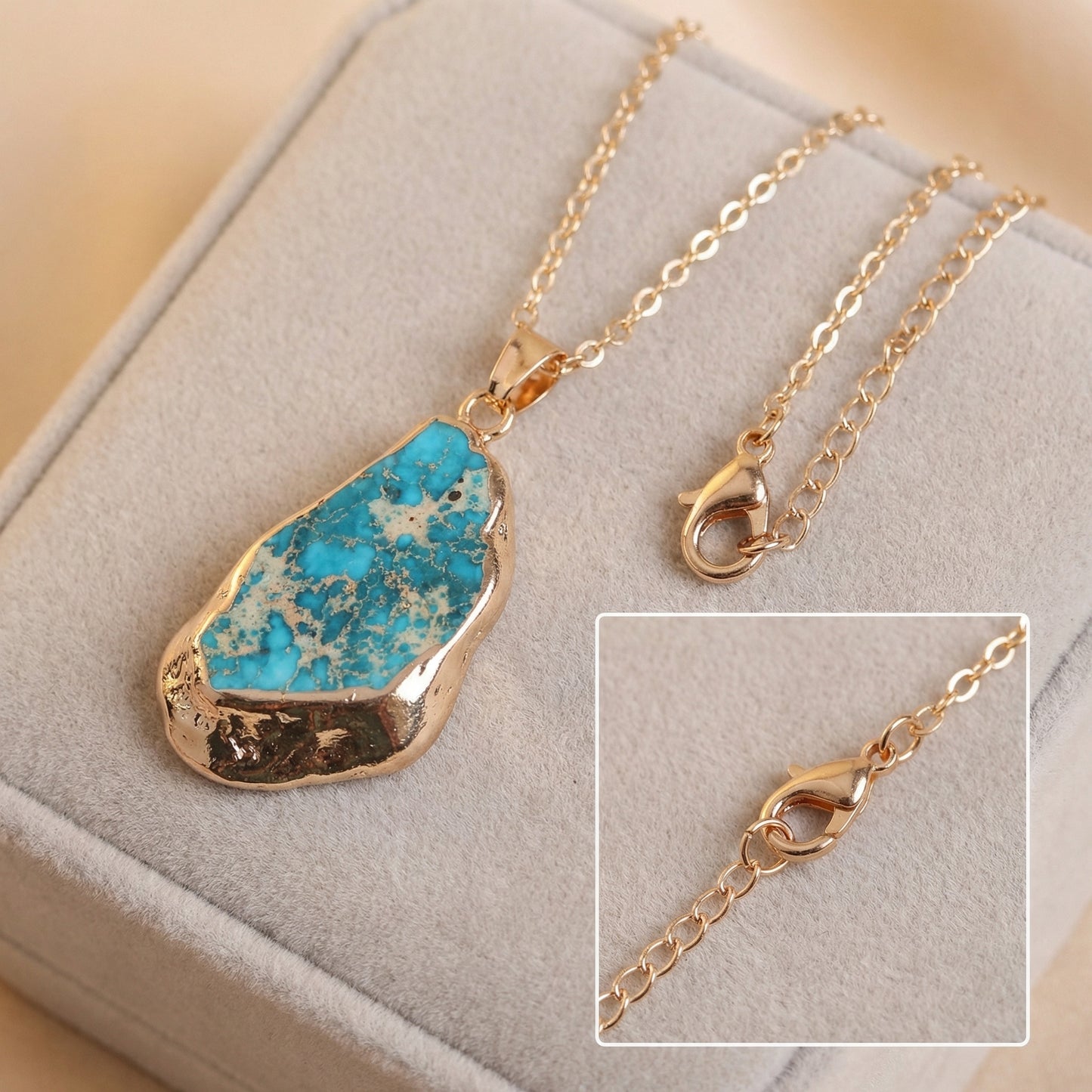 Raw Turquoise Slab Pendant Necklace durable Boho Elegance - Close-up | AnwenYing Jewelry