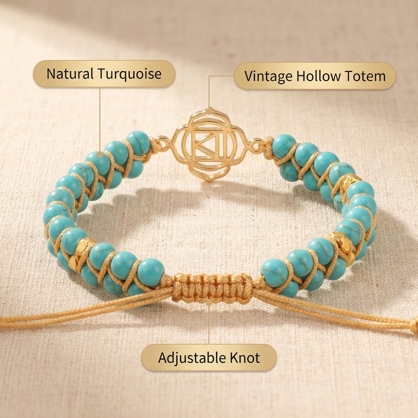Turquoise Solar Plexus color harmony Woven Bracelet color harmony Symbol Adju... - Side view | AnwenYing Jewelry