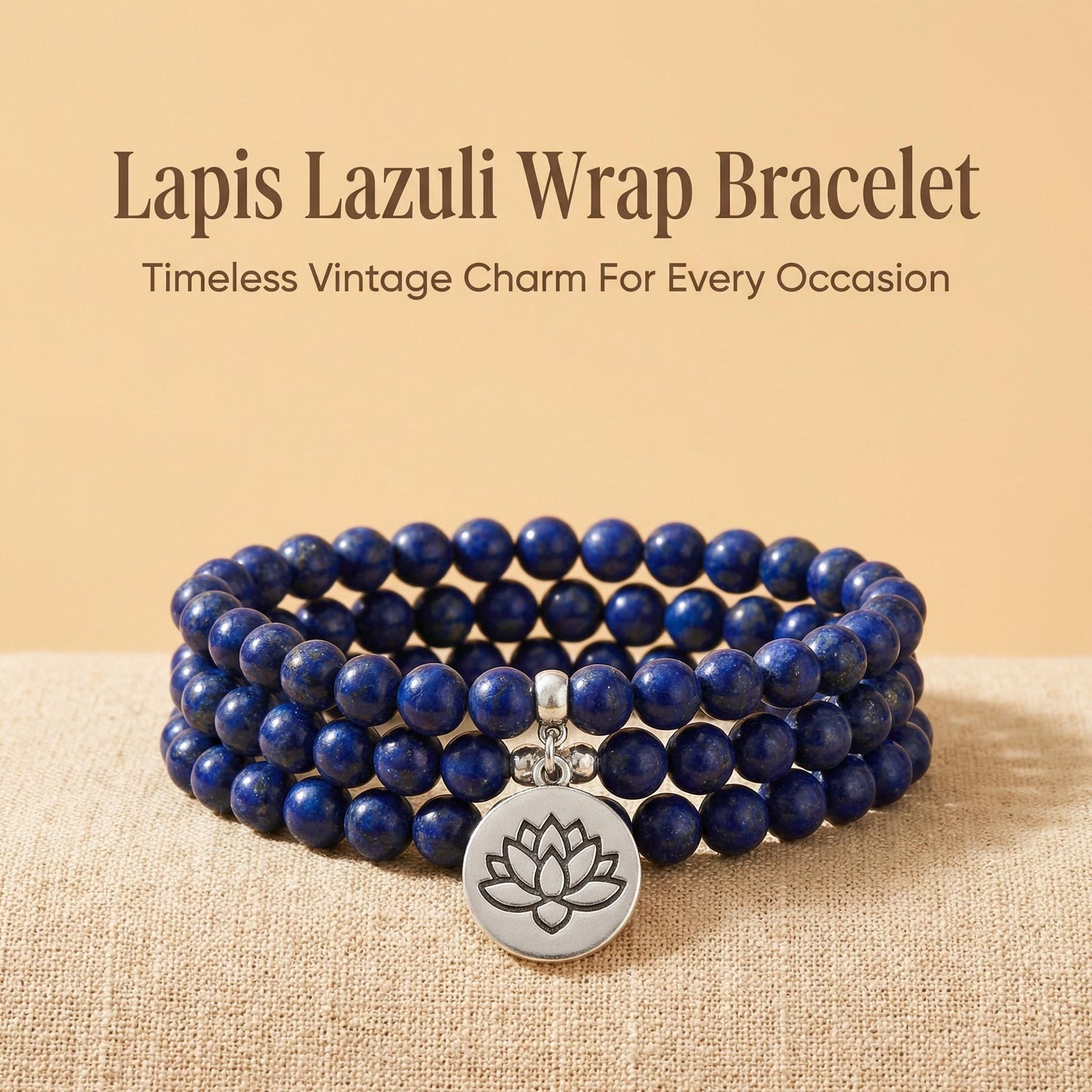 Natural Lapis Lazuli Mala Necklace - Front view | Third Eye Chakra Healing Jewelry | AnwenYing