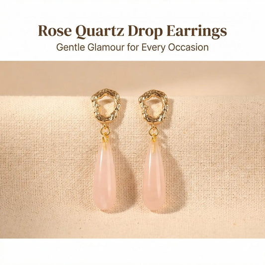 Artisanal Organic Textured Frame Pink Quartz Earrings - Front view | AnwenYing Jewelry