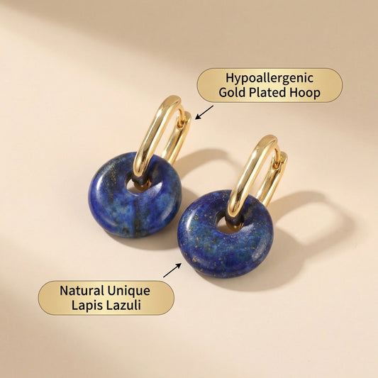 Lapis Lazuli Donut Hoop Earrings - AnwenYing Natural Healing Jewelry