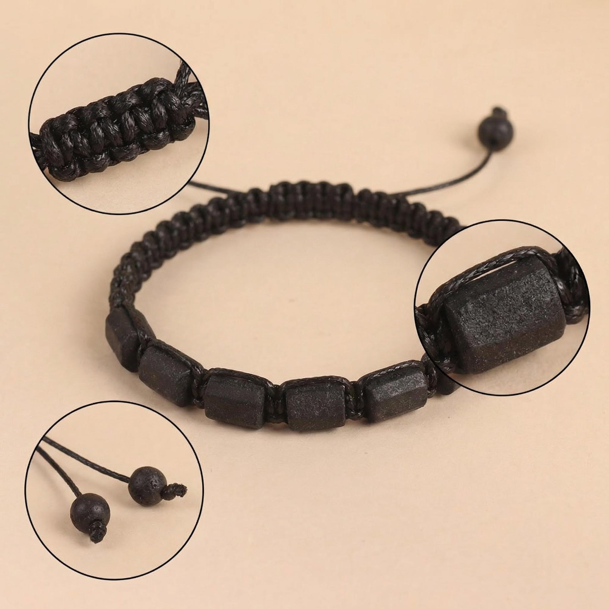Black Lava Stone Adjustable Bracelet Handwoven Macrame durable Jewelry for ba... - Detail view | AnwenYing Jewelry